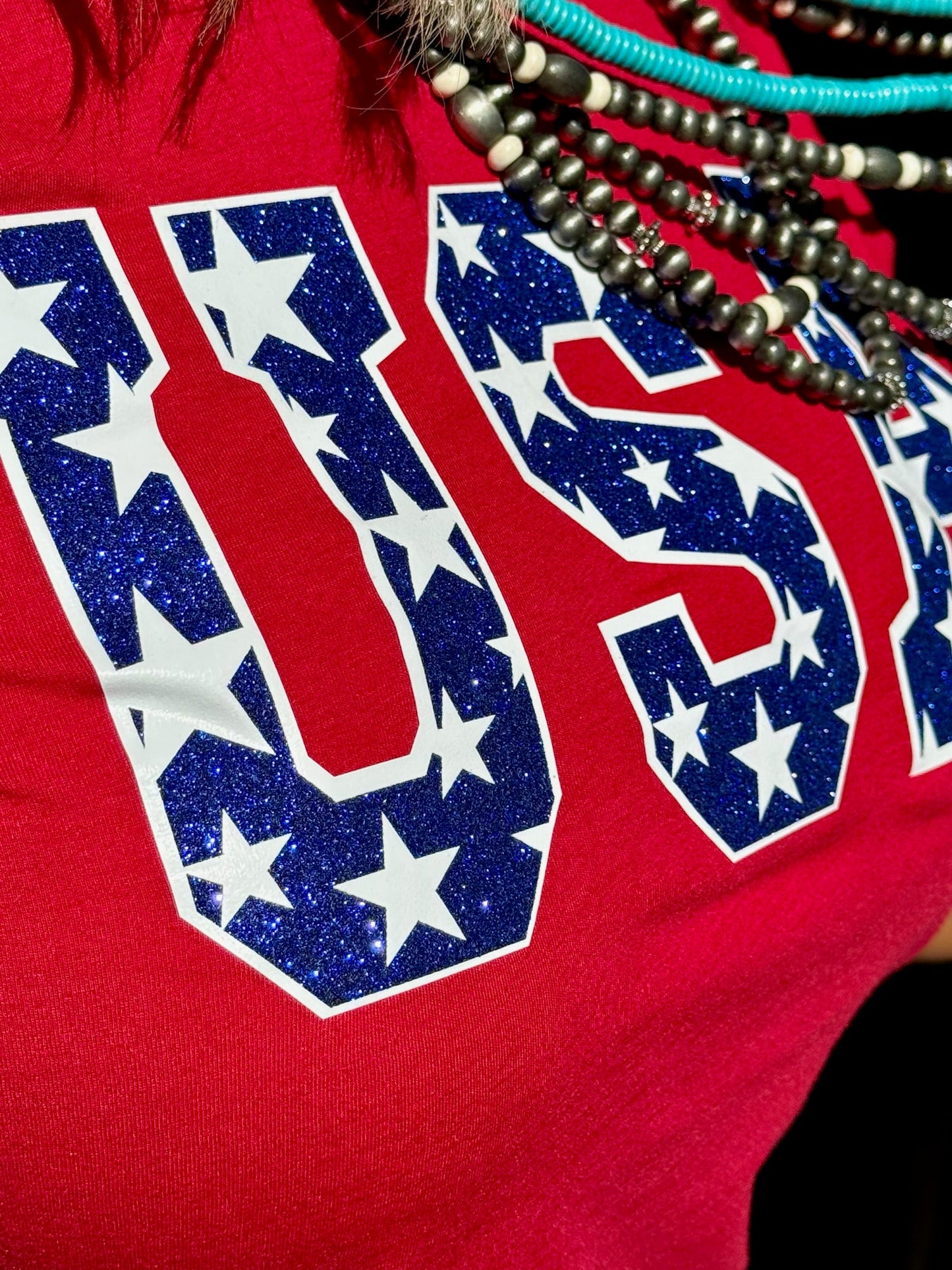 USA Tee & Tank with Stars in Blue Glitter