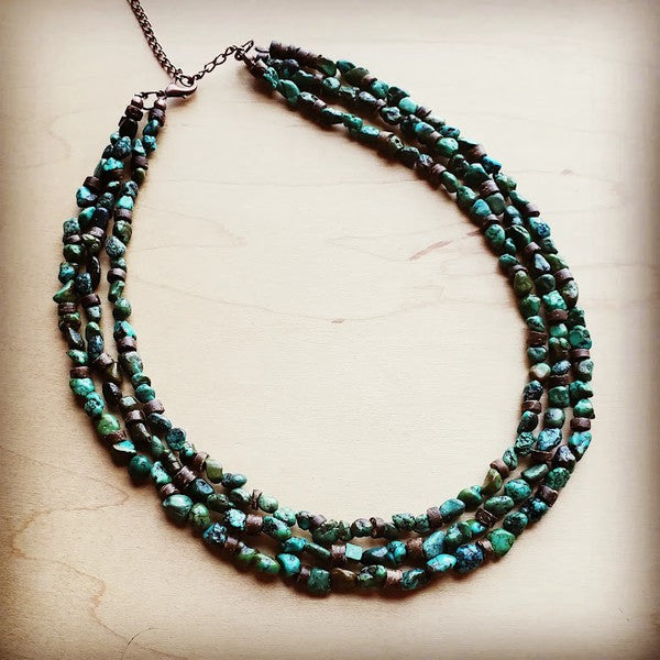 Triple Strand Turquoise & Wood Collar Necklace