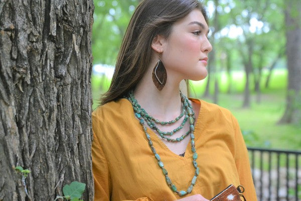 Triple Strand Turquoise & Wood Collar Necklace