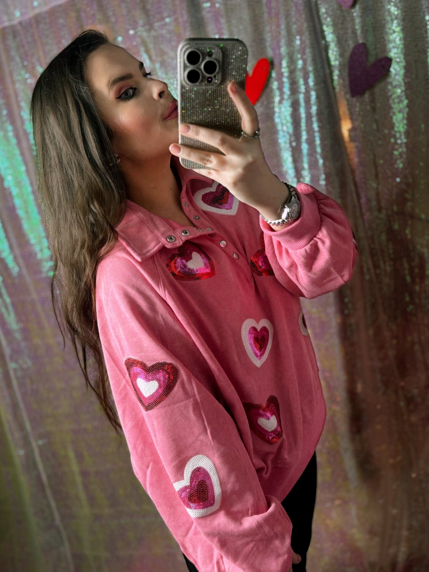 Sequin Heart Pullover