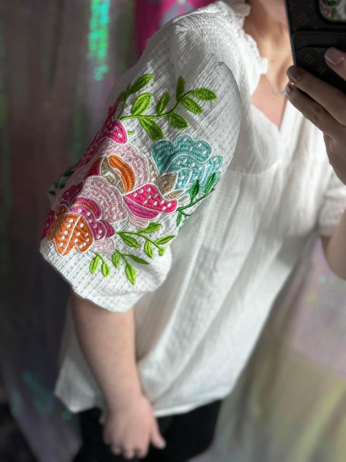 Embroidered Puff Sleeve Blouse