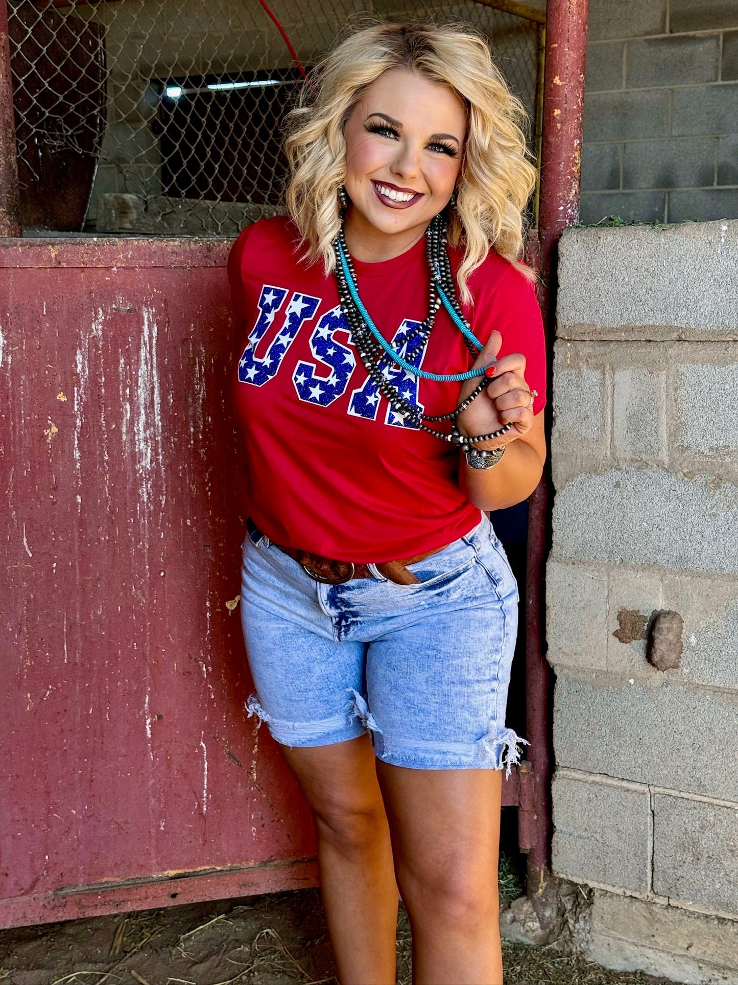 USA Tee & Tank with Stars in Blue Glitter