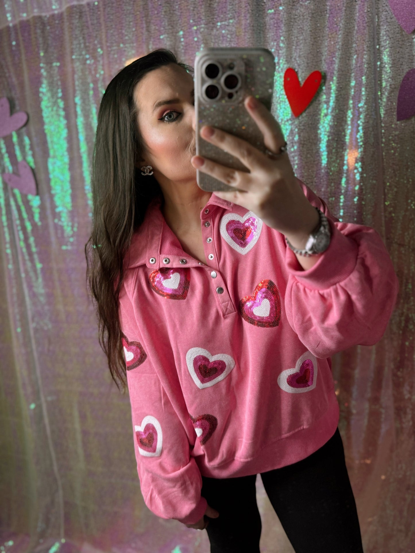 Sequin Heart Pullover