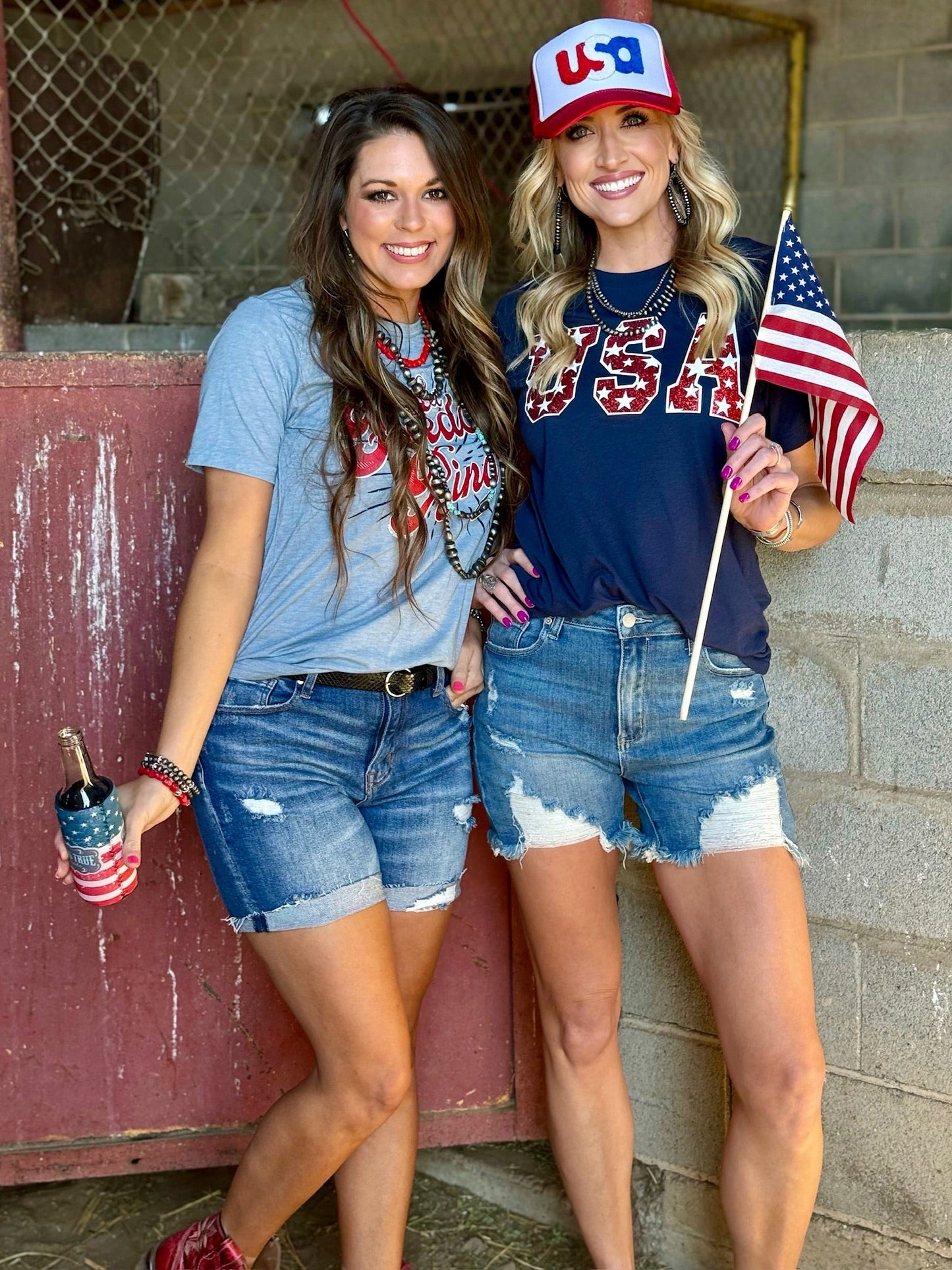 USA Tee & Tank with Stars in Red Glitter