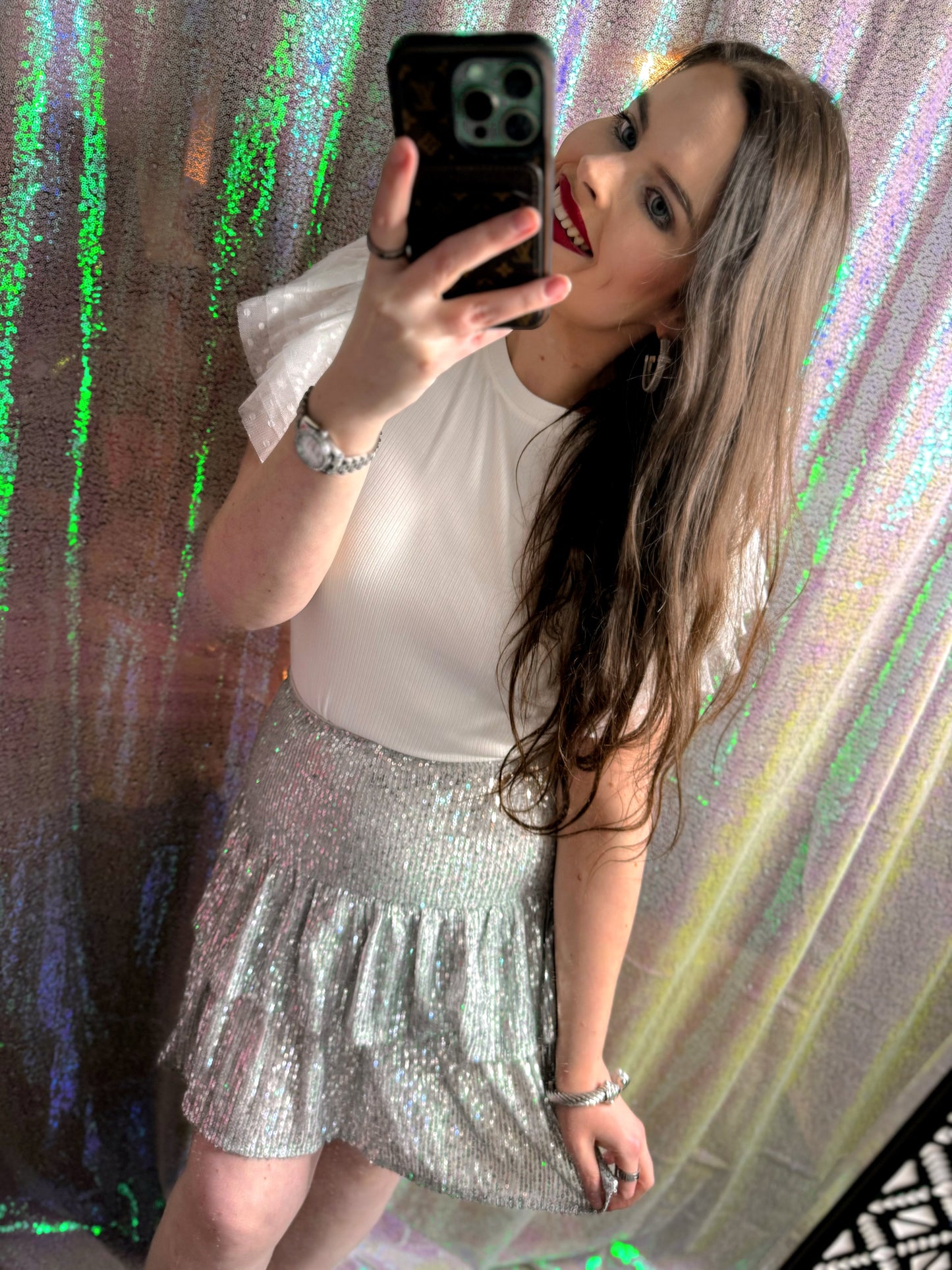 Silver Sequin Skort