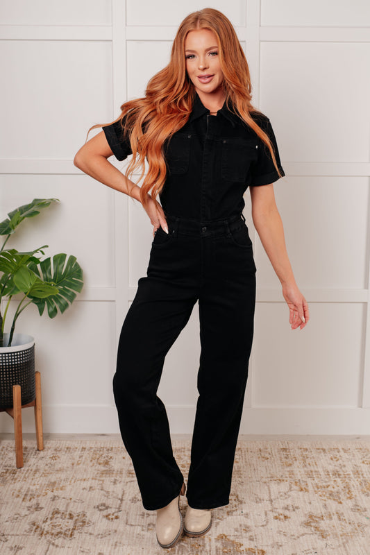 Tilda Short Sleeve Control Top Denim Jumpsuit