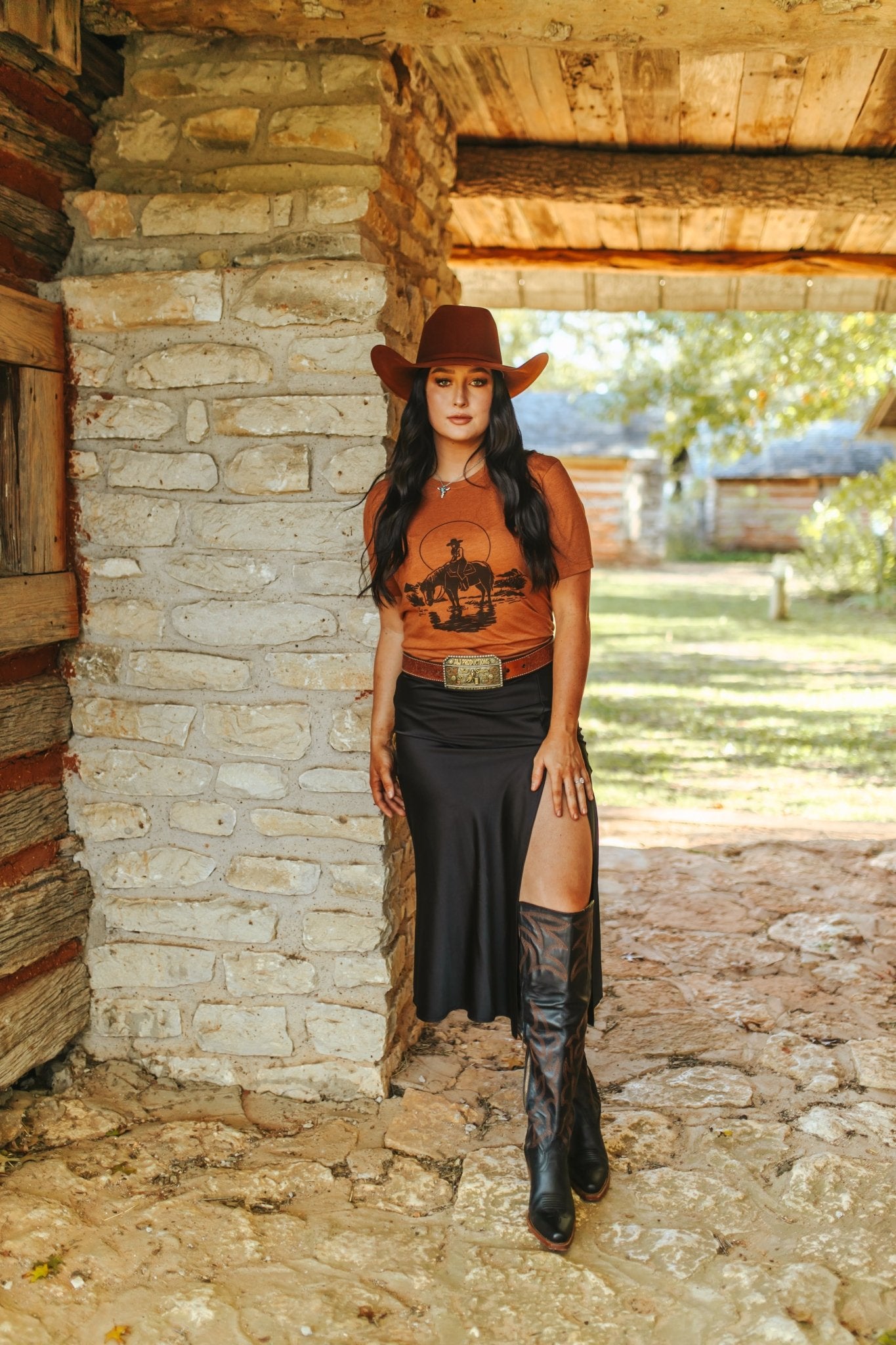 Lone Cowgirl Rider Graphic TeeHeather AutumnS