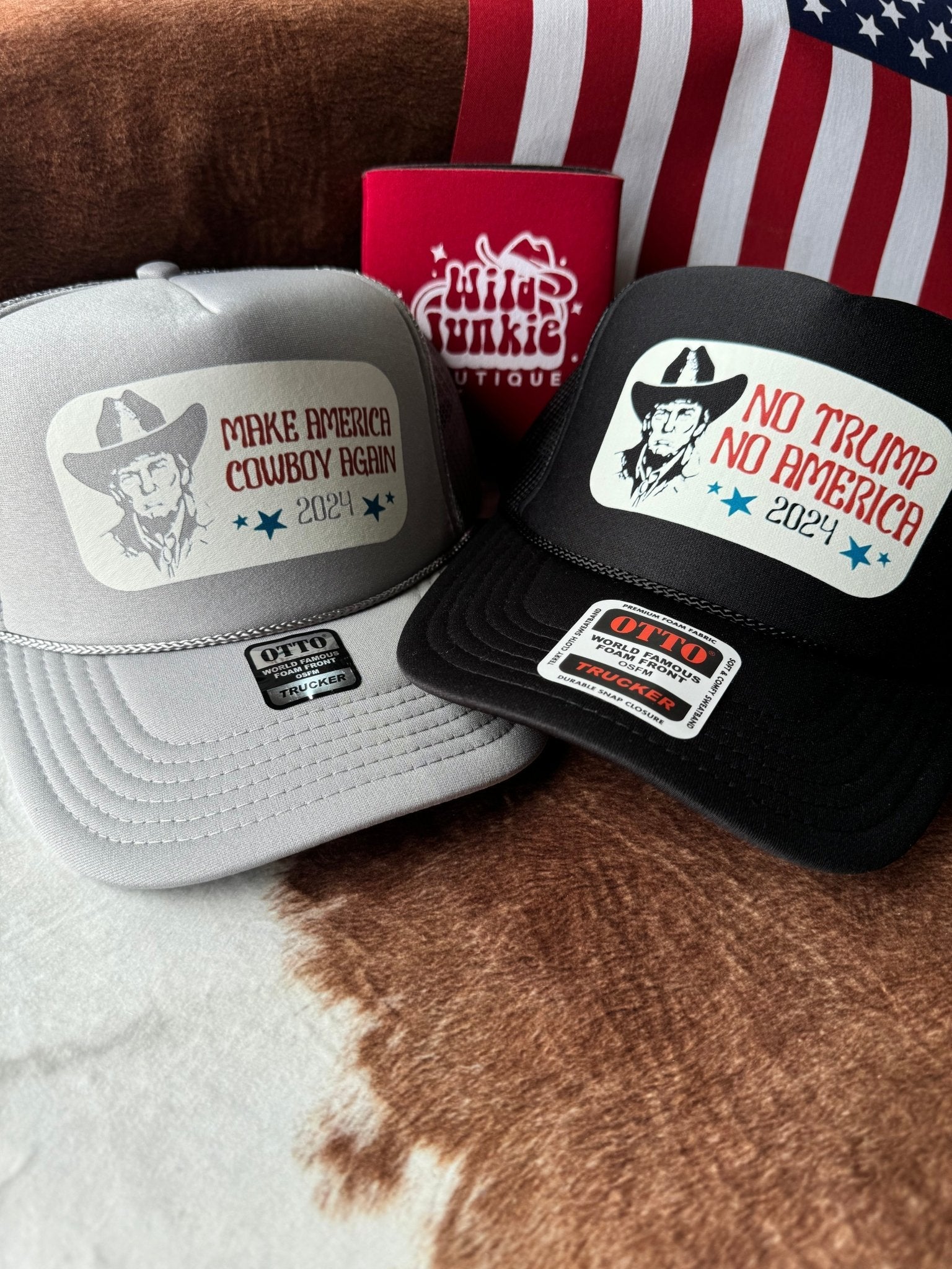 Make America Cowboy Again Trump Trucker HatGreyOS