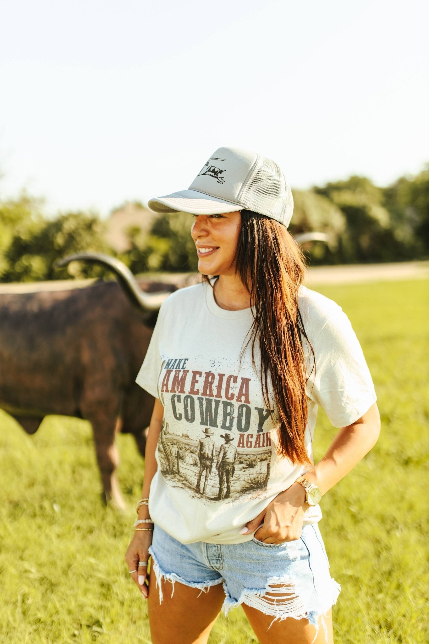 Make America Cowboy Again Western Scene Graphic TeeMultiS