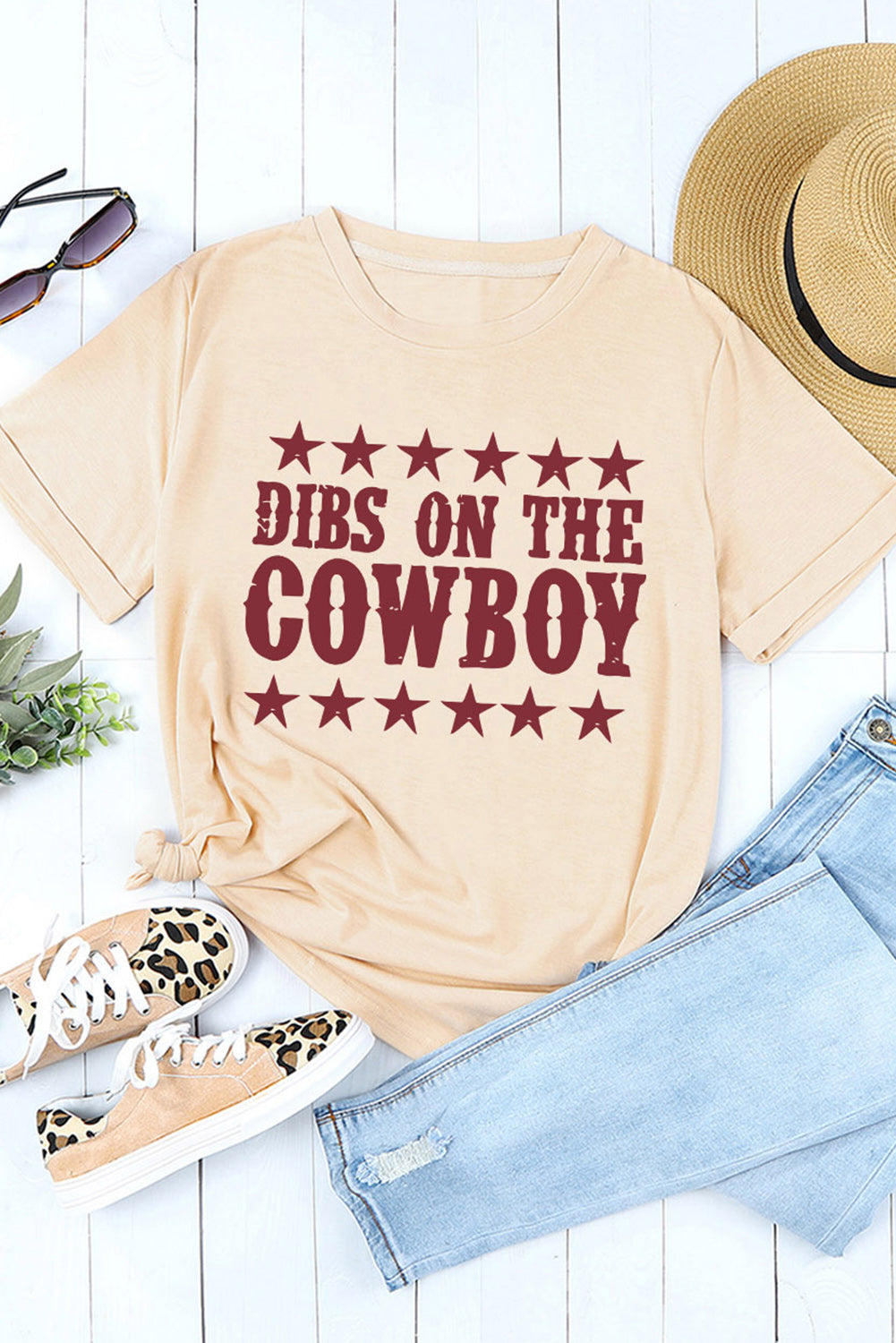 DIBS ON THE COWBOY Round Neck Tee Shirt