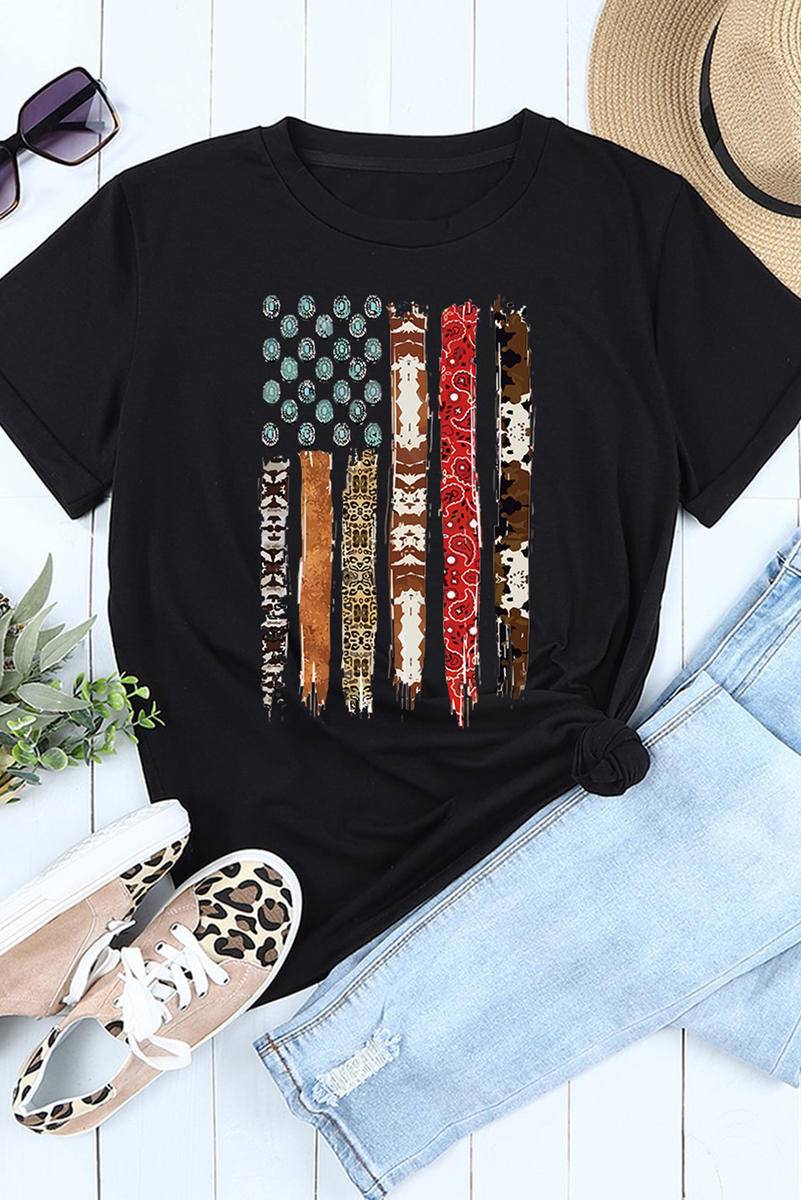 Western American Flag Print Short Sleeve Graphic Tee