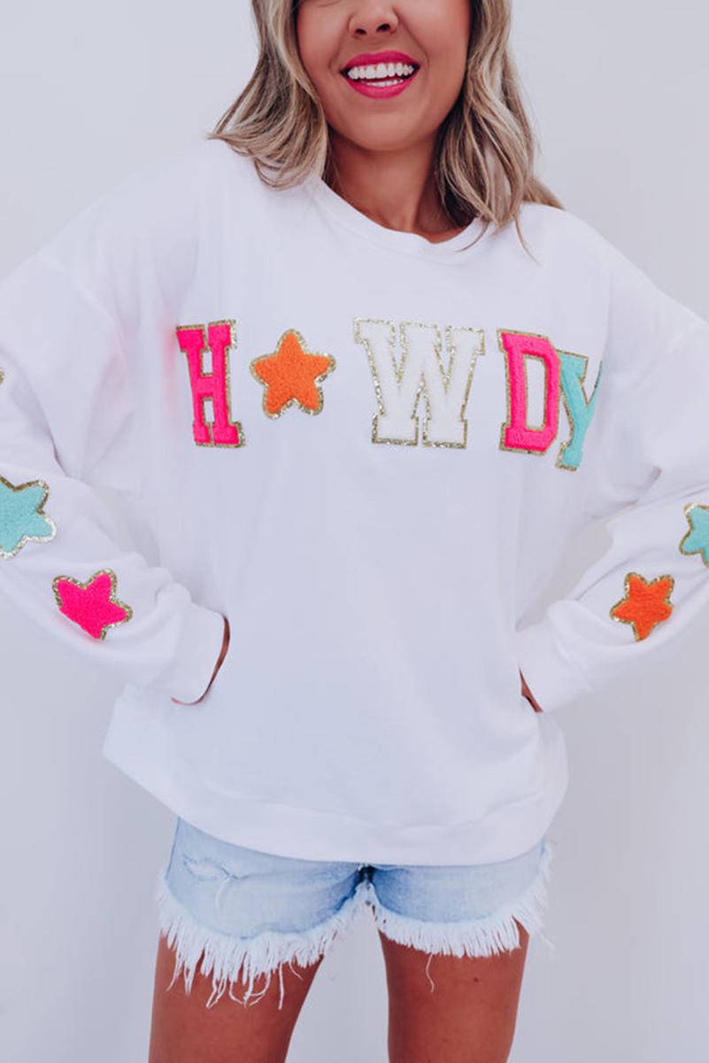 Glitter Howdy Patch Graphic Casual Sweatshirt