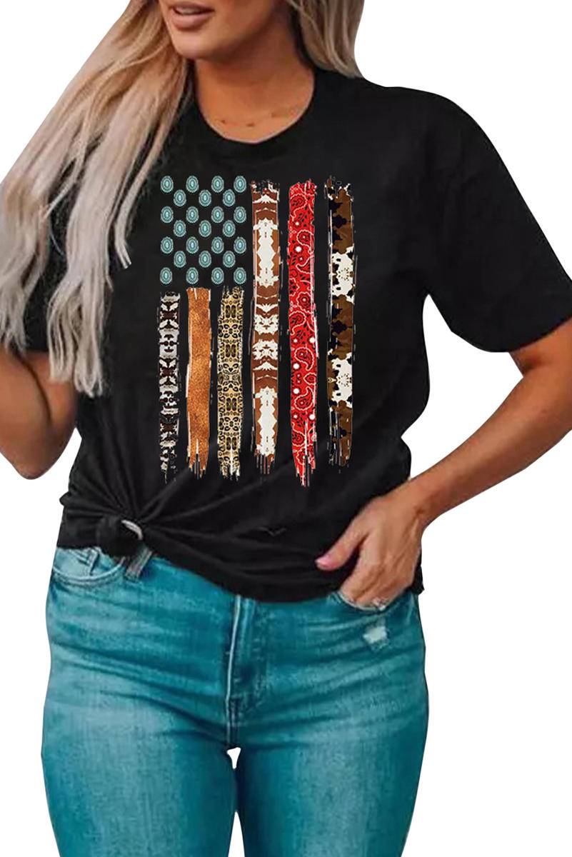 Western American Flag Print Short Sleeve Graphic Tee