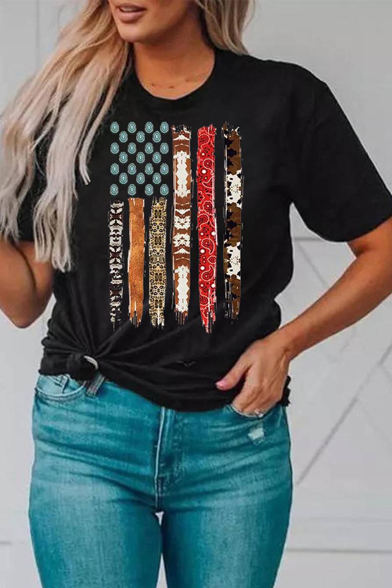 Western American Flag Print Short Sleeve Graphic Tee