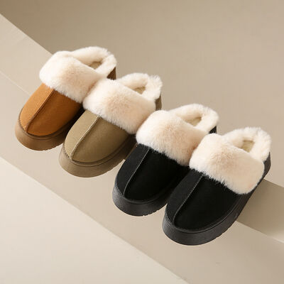 Center-Seam Furry Chunky Platform Slippers