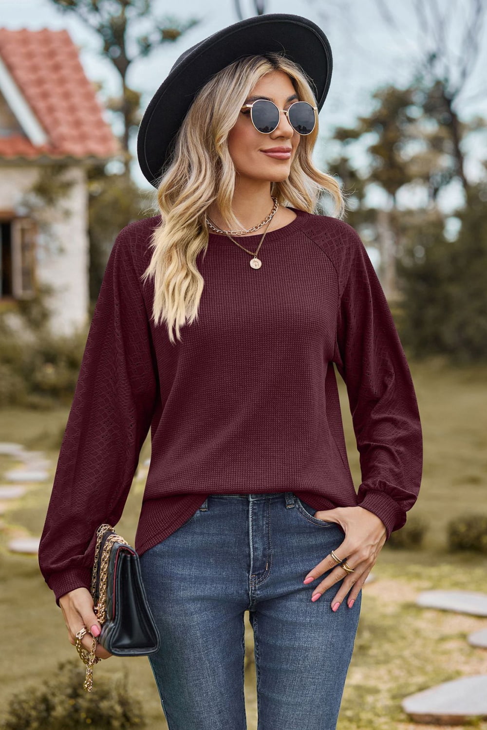 Round Neck Raglan Sleeve Sweatshirt